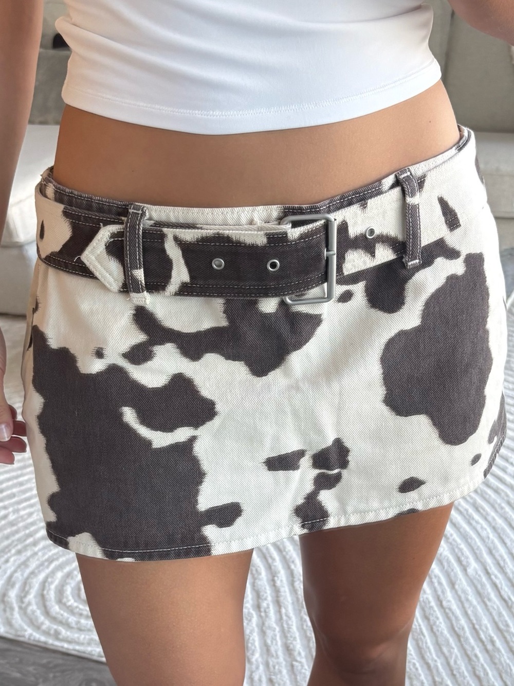 Abercrombie & Fitch Brown and Cream Cow-Print Mini Skort with Belt